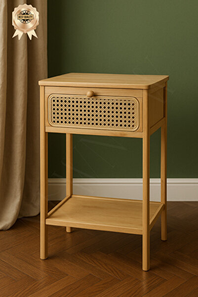 NEWNOW Bambu Hazeranlı Komidin, Çekmeceli Ve Depolama Raflı, Oturma Odası Yatak Odası Ofis İçin