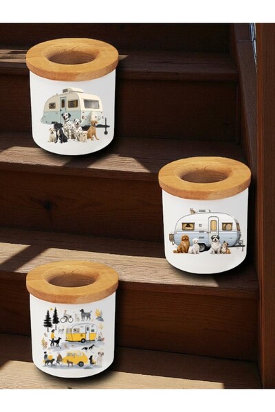 lili hediyelik Настолен държач за моливи от 3 части с щампа на кучета и карав...