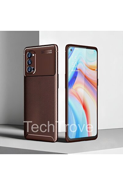 TechTrove Oppo Reno 4 Pro 5G Kılıf Kamera Korumalı Darbe Emici Karbon Fiber Desenli Renk Atmaz Silikon Kapak