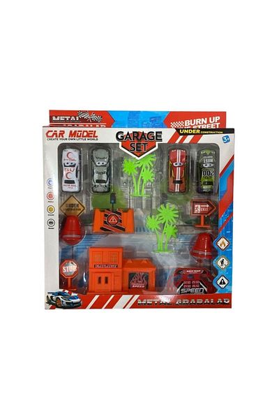 ATABY Garage Car Set -Garage Kit with 4 Metal Cars and Accessories