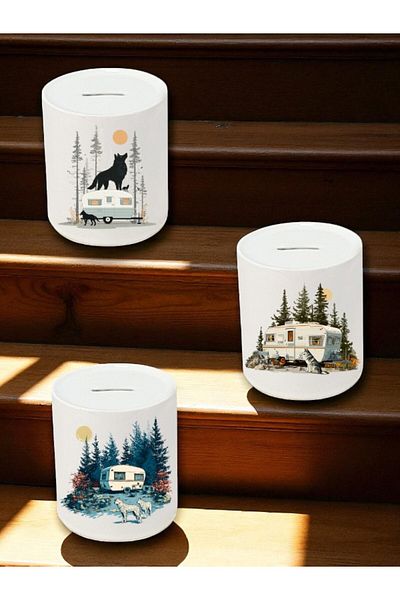 lili hediyelik Wolf and Caravan Printed Piggy Bank - Home Kitchen Office Workplace Item