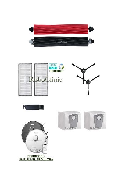 Roboclinic Roborock S8 Plus, S8 Pro Ultra Compatible Replacement Dust Bag, Brush, Hepa Filter Set-9 Pieces