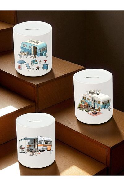 lili hediyelik Camping and Caravan Printed Piggy Bank - Home Kitchen Office Workplace Item