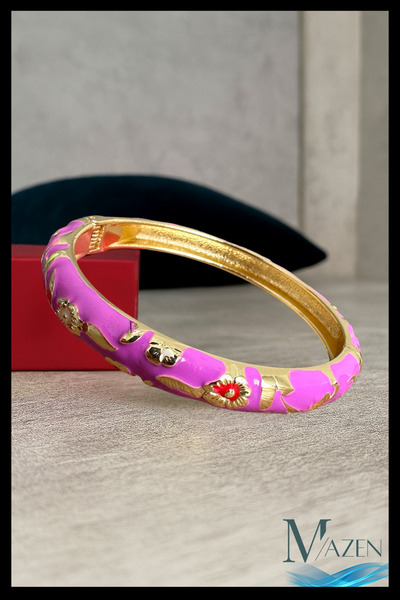 MAZEN سوار من المينا الفوشيه |   زخارف الزهور |   سوار الربيع |   إكسسوار الن...