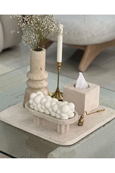 SCA CANDLE Dekoratif Soy Mum Top top model +şamdanlık Mum 2'li Set Modern Dek...