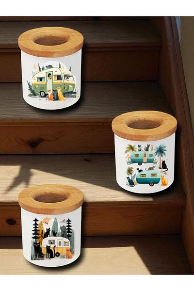 lili hediyelik Cutie de creion pentru suport de stilou de birou din 3 piese cu imprimeu Cats And Caravan - Accesorii pentru birou pentru bucătărie de acasă