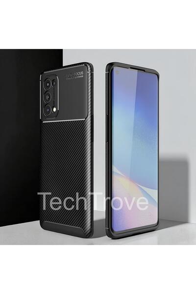 TechTrove Oppo Reno 5 5G Kılıf Kamera Korumalı Darbe Emici Karbon Fiber Desen...