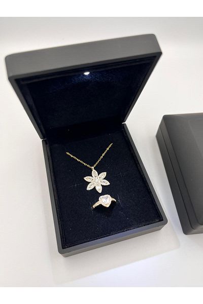 Sepetten Eve Silver Lotus Flower Necklace and Heart Ring in Illuminated Box Vip Group