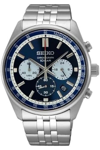 Seiko Analog Men’s Watch with White Dial, Stainless Steel