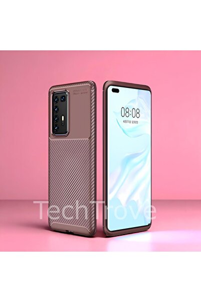 TechTrove Huawei P40 Pro Kılıf Kamera Korumalı Darbe Emici Karbon Fiber Desen...