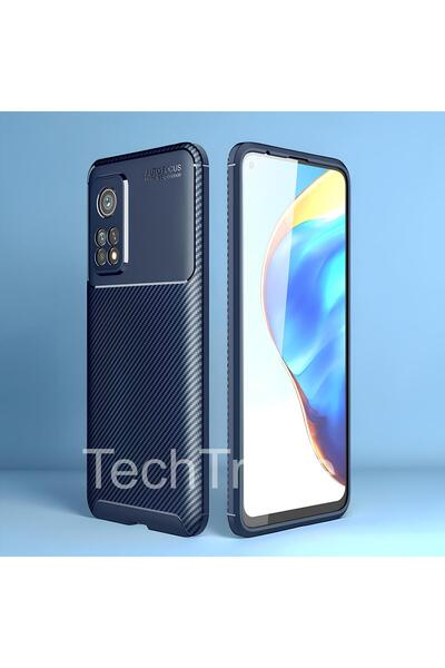 TechTrove Xiaomi Mi 10T 5G Kılıf Kamera Korumalı Darbe Emici Karbon Fiber Desenli Renk Atmaz Silikon Kapak
