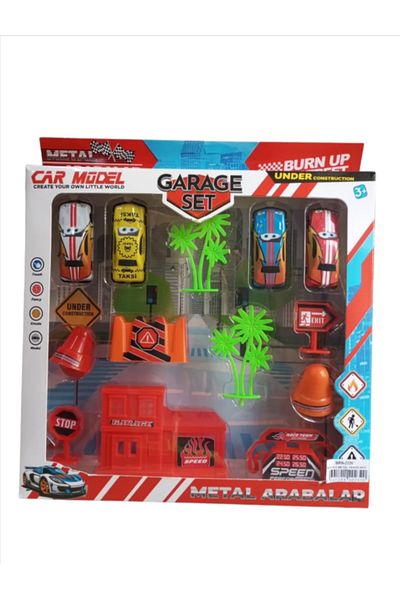 ATABY Garage Car Set -Garage Kit with 4 Metal Cars and Accessories