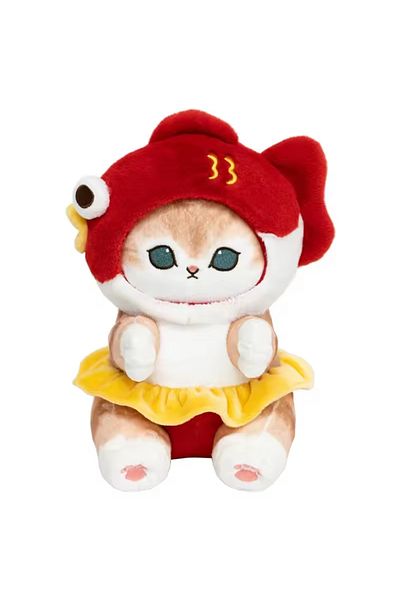 NB market Mofusand Plush Toy with Red Fish Hat Mega Size 40cm Collectible Mofusand Cat Plush