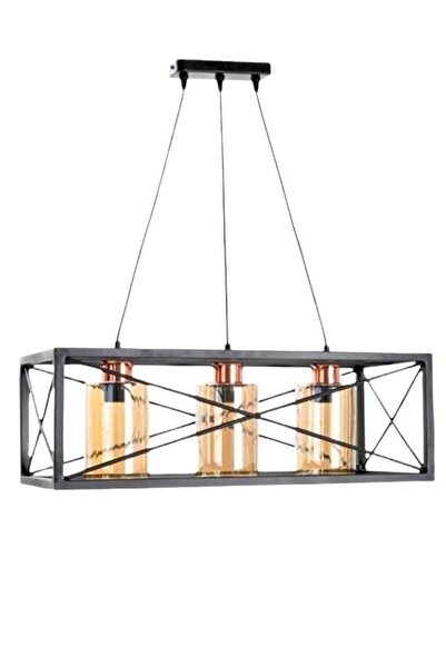LBX LİGHTİNG BOX Yıldız Home Çubuklu Profil 3.lü -Bakır Bal Camlı Avize