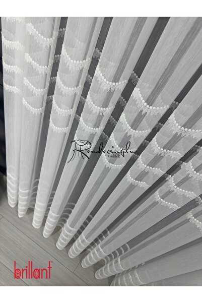 Brillant Tül Perde Marka Bambu Zemin Zerifa Desen 3 Hiza İşlemeli