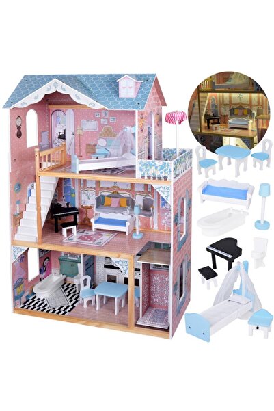 LikeSmart Ξύλινο κουκλόσπιτο από MDF σε μπλε αρχοντικό του Παρισιού, ταινία L...