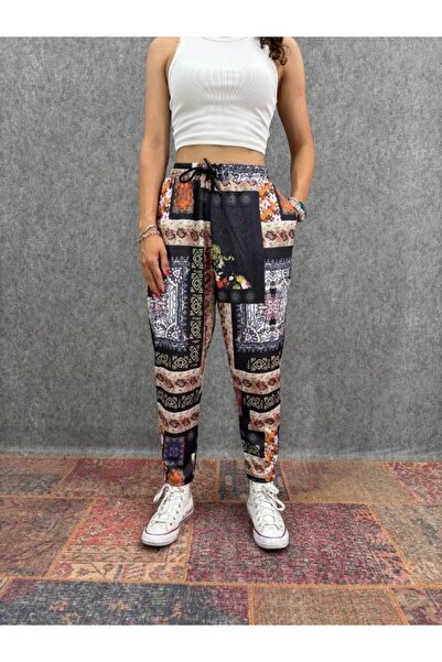 FıttingRoom Elastic Waist Carrot Patterned Trousers