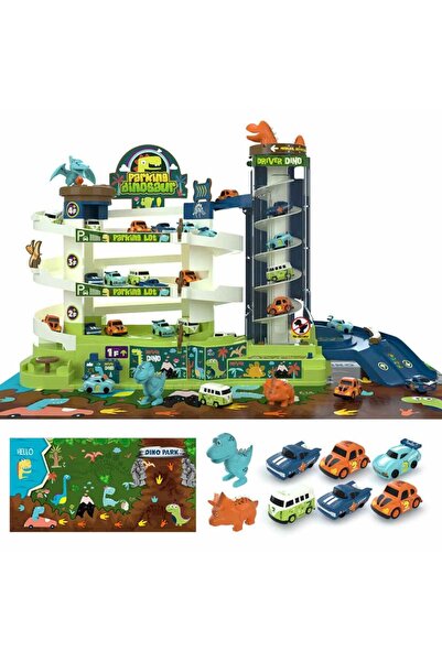LikeSmart ISP "Likesmart Dinosaur Track Car Building" Children's Parking Circuit, 6 Cars, 2 Dinosaurs