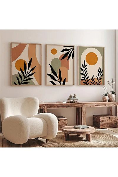 NT Handmade Σετ ζωγραφικής με αφηρημένο σχέδιο 3 τεμαχίων με φυσικό ξύλινο πλαίσιο UV – Μοντέρνα και κομψή διακόσμηση τοίχου