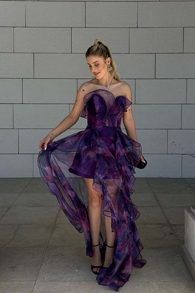 YK FASHION Stablez Chiffon Evening Dress with Ruffles