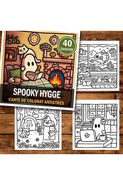 Legendary Gifts Mini coloring book for relaxation and anti-stress, 40 Spooky Hygge illustrations, 86 pages