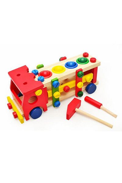 İSP Multifunctional, Interactive and Educational Wooden Toy, car type, with screwdriver, screws,