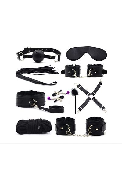 EJANBO Set jucarii pentru adulti, BDSM, 10 Piese, Negru