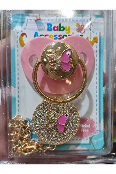 misotrend Ithal Lüks Kız Bebek Kelebek Logo Kristal Taşlı Emzik Zincirli Askı...