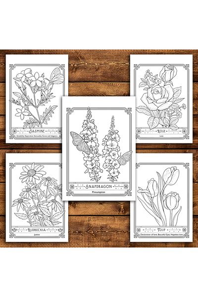 Legendary Gifts Anti-stress coloring book, 40 illustrations The Language of Flowers, 86 pages