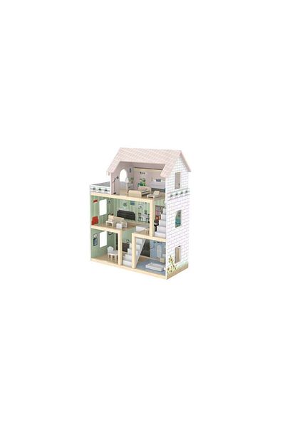 LikeSmart Casuta de papusi din Lemn MDF LittleONE XXL, Banda LED, 4 camere, balcon, 3 etaje, 80 cm,