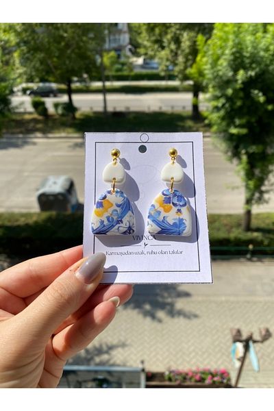 VIVINCA Handmade Polymer Clay Colorful Vibrant Lightweight Earrings - Porcelain Breeze