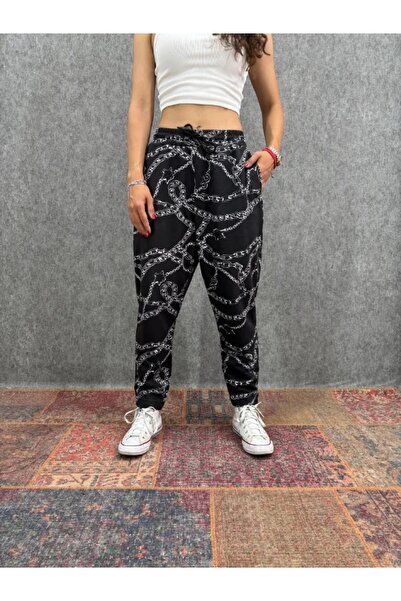 FıttingRoom Elastic Waist Carrot Patterned Trousers