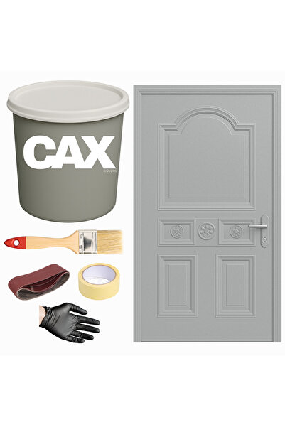 caxcolors DEMİR & METAL VERNİKLİ PANEL KAPI AKRİLİK BOYA SETİ 1 LİTRE + FIRÇA + ZIMPARA + BANT + ELDİVEN