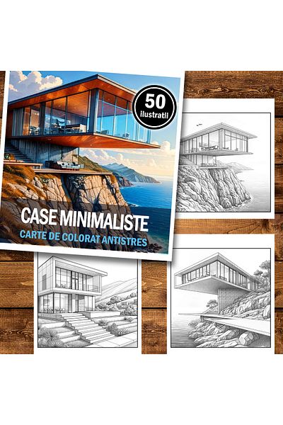 Legendary Gifts Mini coloring book for relaxation and anti-stress, 50 illustrations of Minimalist Houses, 106 pages