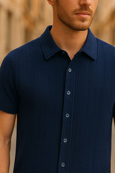 DAMGA JEANS Мъжка риза с къс ръкав, тъмносина, широка