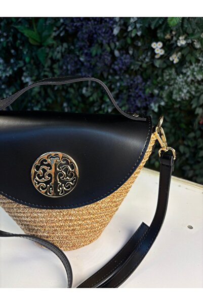 MaVaux Κομψή τσάντα Zuma από ψάθα και δέρμα μεικτού τύπου με σταυρωτή σχεδίαση