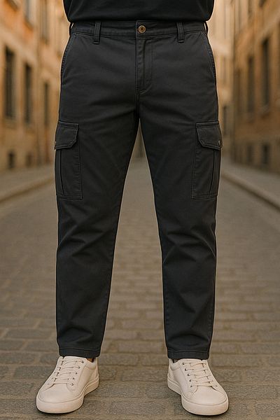 DAMGA JEANS Men's Wide Leg Flexible Smoked Cargo Pocket Trousers