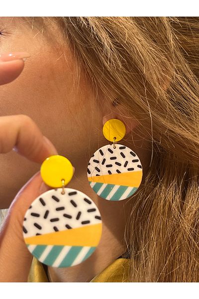 Accessories Hey Yellow Green Striped Circle Shape Bohemian Style Colorful Dangle Casual Women's Earrings