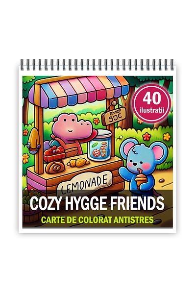 Legendary Gifts Mini coloring book for relaxation and anti-stress, 40 illustrations Cozy Hygge Friends, 86 pages