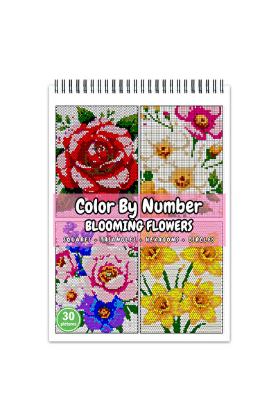 Legendary Gifts Carte de colorat cu numere, color by number, 30 de imagini Blooming Flowers, 66 pagini