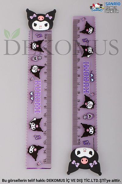 kuromi Licensed "Single" Ruler 15 cm with Dekomus "Dekomus Wet Wipes Gifted"