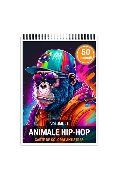 Legendary Gifts Anti-stress coloring book, 50 Hip-Hop Animals illustrations, 106 pages