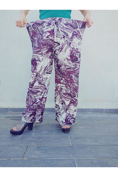 hoaryage Ethnic Patterned 100% Cotton Viscose Pressed Trousers with Elastic Waist36-44Sizes