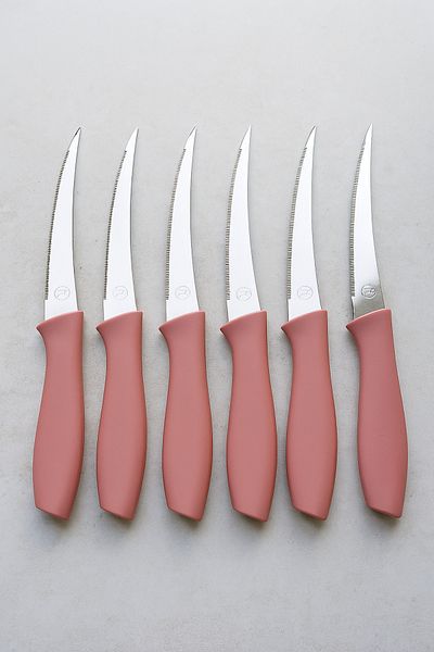 Rooc 6-Piece Laser Cut Kitchen Fruit Vegetable Knife, Ultra Sharp Blade, Dusty Rose