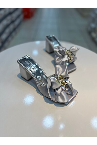 Alphus Γυναικείες παντόφλες με τακούνι από σατέν, με αγκράφα, εισαγωγής Şah