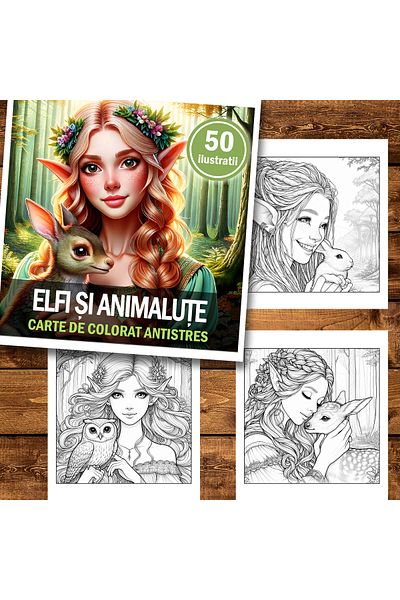 Legendary Gifts Mini coloring book for relaxation and anti-stress, 50 illustrations of Elves and animals, 106 pages
