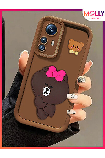 Molly Xiaomi REDMİ NOTE 12S İçin Fallow Brown Kenarları Kalın 3d Kabartmalı Alice Bear Silikon Kılıf