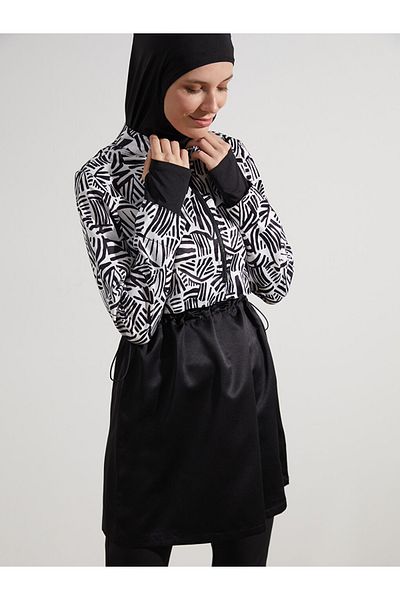 LC Waikiki Black Stand Collar Patterned 3 Piece Women's Hijab Swimsuit Set