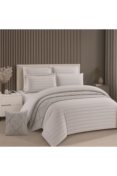 NAJMA 9-Pieces Hotel Striped Comforter Set For Double Bed, Microfiber Filling