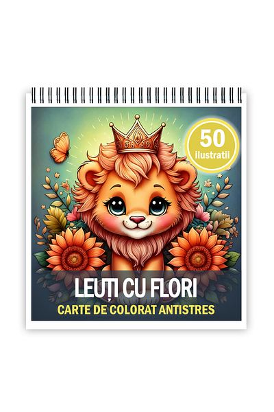 Legendary Gifts Mini coloring book for relaxation and anti-stress, 50 illustrations of Lions with flowers, 106 pages